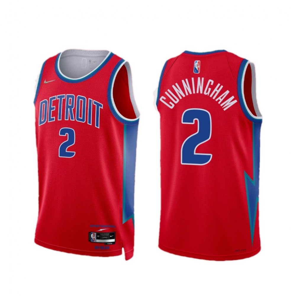 Men's Detroit Pistons Cade Cunningham #2 Red 2021/22 Swingman NBA Jersey - City Edition-Pro Kit Vault | Brand New 26/27 Sports Jerseys